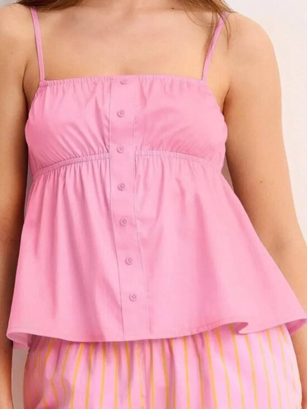 Pleated button-up cropped poplin cami